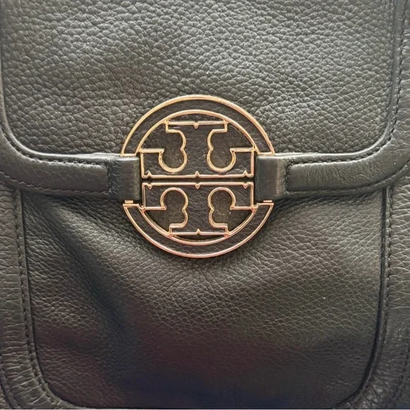 Tory Burch Black Leather Satchel with Gold Logo - Picture 2 of 5